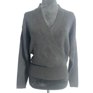 Modern Citizen Size Large  Top Blouse Faux Wrap Sweater Black Ribbed